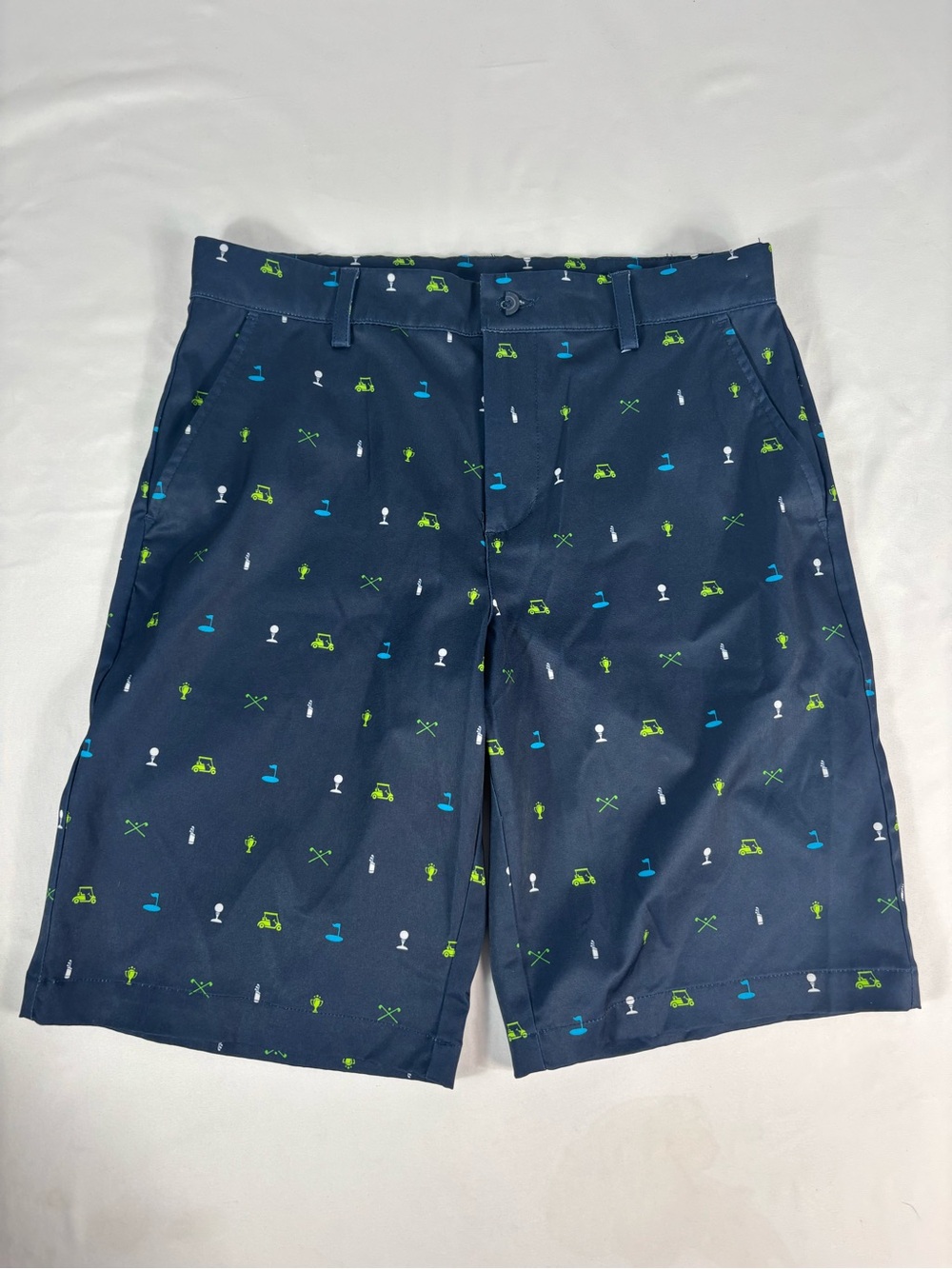 Slazenger Boys Golf Shorts Size Large Navy Performance Stretch Print